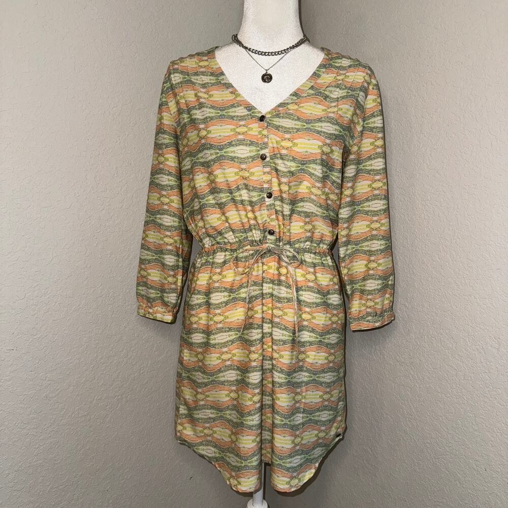 O'Neill Eddie Dress Women's Size Medium Peach Green Gray Casual Long Sleeve